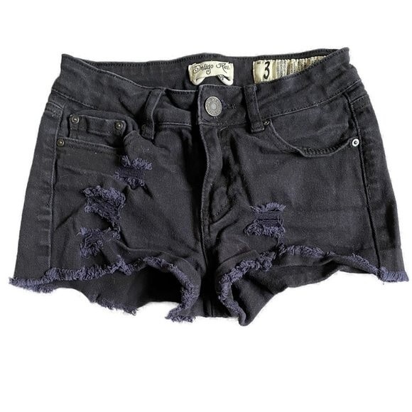 Indigo Rein Forever Distressed Dark Blue Jean Shorts Size 3 (Juniors) Grunge - Picture 1 of 6